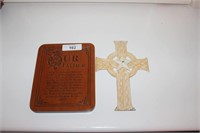 Metal Wall Cross & Wooden Religious Plaque