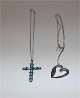 Sterling & Turquoise Cross Pendant on Chain &