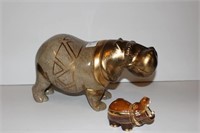 Large Porcelain Hippo with Gold Accents and