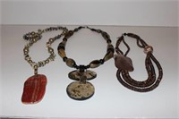 Large Stone, Beaded and Wood Costume Necklaces