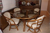 Brown Jordan Round Rattan Dining Set with 5 Chairs