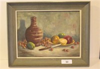 Fruit Still Life Painting on Board signed Emily