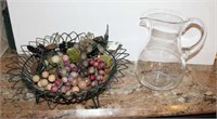 Wire Fruit Basket with Faux Fruit & Glass Pitcher