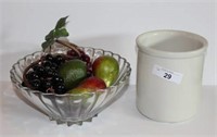 Hall Crock & Glass Fruit Bowl with Faux Fruit