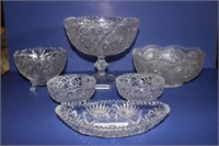 Pressed & Cut Glass Bowls, Relish Dish and more
