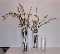 Glass Vases with Floral Stems (lot of 3)