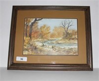 Landscape Water Color with Stream signed Vaughan