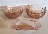 Arcoroc Pink Swirled Nesting Bowls, Pink Etched