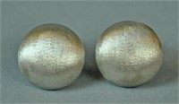 ITALIAN 18K WHITE  BRUSHED GOLD BUTTON EARCLIPS