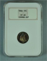 1866 10C SEATED LIBERTY PROOF DIME - NGC PF 65