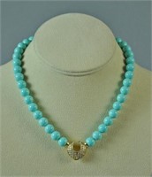 TURQUOISE COLOR BEADS WITH 18K DIAMOND CLASP
