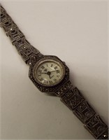 Ladies Wrist Watch W/ Sterling & Marcasite Armband