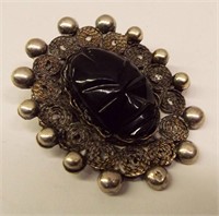 Sterling Silver Pin With Black Stone Center