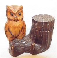 Carved Wooden Owl Ink Well