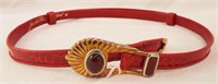Judith Leiber Red Belt With Jeweled Buckle