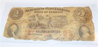 1859 Merchants & Planters Bank Two Dollars