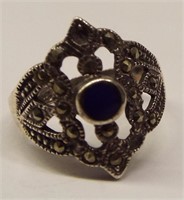 Sterling Silver, Marcasite & Blue Lapis Ring