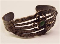 Sterling Silver Cuff Bracelet With Green Stone