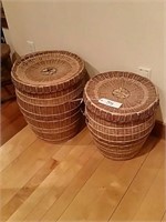 (2) Nesting Lined Wicker Laundry Baskets