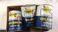 3 SUNOCO quart oil cans