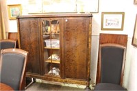 Ca 1920's Curio Cabinet w/ crotch mahg. doors,