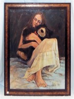 Rebecca Noble Oil On Canvas Of Girl & Teddy Bear
