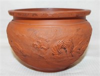 Oriental Redware Vase With Dragon Scene