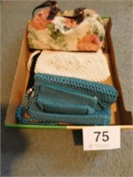Knitted purses in black , turquoise & cream -
