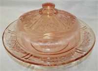 Pink Glass Covered Butter Dish, Sharon Rose