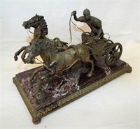 Spelter Sculpture Of Horse & Carriage