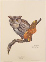 Signed Ray Harm Print, Screech Owl