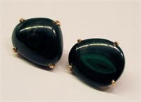 Pair Of 14k Gold And Malachite Earrings