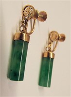 Pair Of 14k Gold And Jade Earrings