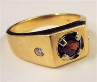 14k Gold Ring With Red Stone And Diamonds