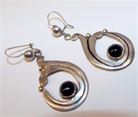 Mexico Sterling Silver And Black Onyx Earrings