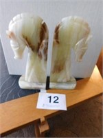 Marble/onyx horse head bookends, 11" tall