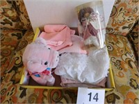 Flat of baby girl or doll clothes - stuffed pig
