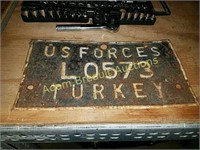 Vintage US forces turkey license plate