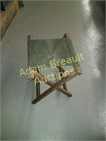 Small vintage wood frame folding cot seat