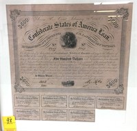 1865 CONFEDERATE STATES BOND/LOAN W COUPONS