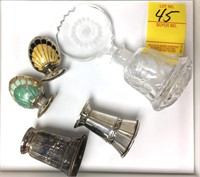 LOT OF GLASS AND SILVER ITEMS, INCL ENAMELS