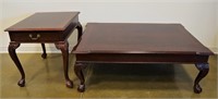 MAHOGANY COFFEE TABLE AND SIDE TABLE SET