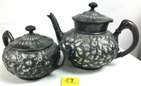 SILVERPLATED REPOUSSE TEAPOT AND SUGAR BOWL