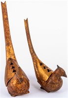Pair Asian Cast Iron Pheasant Incense Burner
