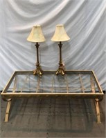Glass Top Coffee Table & Table Lamps