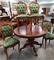 ROUND DINING TABLE GREEN TUFTED UPHOLSTERED CHAIRS