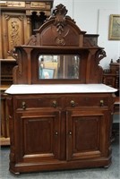 MARBLE TOP BUFFET / SERVER W MIRRORED BACK