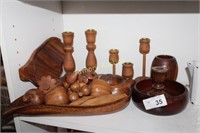 WOODEN ITEMS - FRUIT - BOWLS - CANDLE HOLDERS
