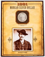 Coin 1881-S Morgan Silver Dollar Wyatt Earp Card