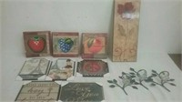 Group of wall art items some canvas some wood and
